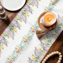 Easter Bunny Egg Flower Leaf Plant Table Runner Holiday Party Decor Washable Farmhouse Kitchen Dining Table Runner Easter Decorations - Multicolor - View 5
