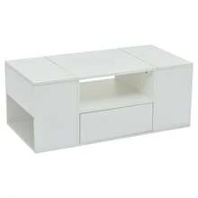 Sofa (100 X 50 X 40 Cm), Beistelltisch With One Schublade, One Sofa With Two Schränken, One High-Gloss Wohnzimmertisch With LED-Luchtleisten, Kaffetisch With 6 Staufächern, White - White - View 7