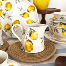 Ensemble de bocaux/bols de rangement en céramique à motif citron, convient pour le pudding, les fruits, les grains de café, les bonbons, les sachets de thé, les céréales. Décoration de cuisine. Applicable pour le thé de l'après-midi/salle à manger/cuisine/hôtel, micro-ondes - Série Citron - Voir 8