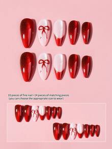 Bộ 24 móng tay giả acrylic kiểu nơ bướm Y2K dễ thương, đính pha lê hình mắt mèo màu đỏ tía, móng dài hình hạnh nhân màu đỏ, bao gồm 1 gel dán và 1 dũa móng, phù hợp cho nữ và bé gái sử dụng hàng ngày, dự tiệc và làm móng cho ngày Valentine. - Nhiều màu - Xem 3