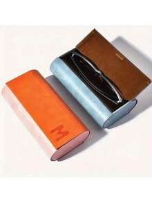 Stylish Two-Layer Glasses Case - Sturdy Synthetic Material, Conveniently Stores Two Pairs Of Glasses, Scratch-Resistant Optional, Available In Blue Or Orange - 隨機 - 查看 6
