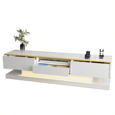 Moderner TV-Schrank Mit Drei Schubladen Und Einem Offenen Fach - Hochglanz Mit Farbwechselnden LED-Luchten, 180*38*45cm