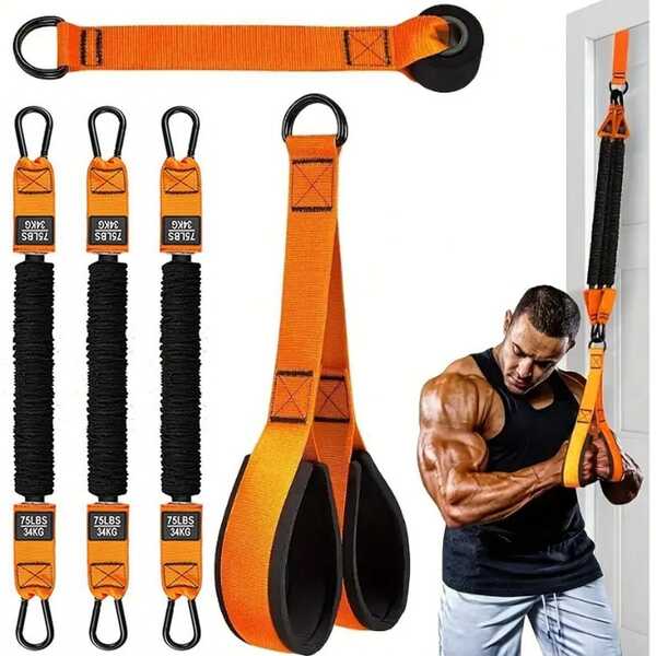 Set de equipo de entrenamiento de resistencia ajustable, kit de gimnasio en casa para rizos de bíceps, flexiones de tríceps, tiradas faciales, equipo de entrenamiento duradero