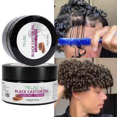  MELAO Black Castor Oil Curling Cream For Natural Hair | Defining Cream For Curls, Coils & Waves | Moisturizing Styling Cream With Shea Butter & Jamaican Castor Oil | Frizz Control, Hydration, Soft Hold For Women & Men​