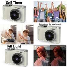 Appareil photo de voyage/pour enfants 4K 48MP à double objectif avec autofocus, zoom optique 16X, écran 2,4", carte 32 Go, flash intégré - léger et portable, convient aux débutants - Multicolore - Voir 9