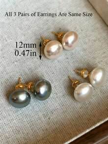 Bộ 3 đôi bông tai đính hạt hình học thanh lịch màu trắng, vàng sâm panh và xám, phù hợp cho thanh thiếu niên và các cô gái trẻ để đeo hàng ngày và trong các dịp lễ hội. - hình học - Xem 11