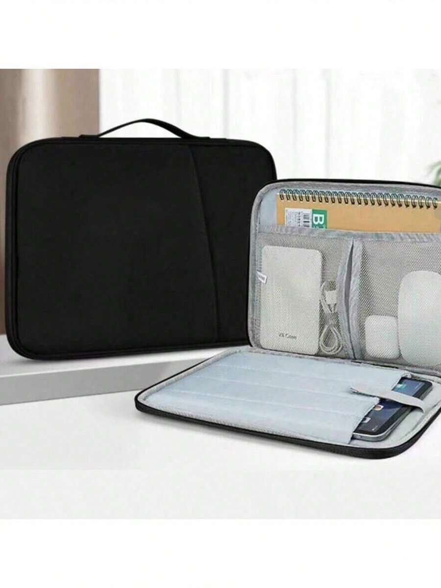 1pc Polyester Material Portable Tablet Sleeve Bag With Handle, Fits 8-11 Inch/13 Inch Tablets - Black - View 1