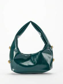 2026新款铆钉装饰油皮单肩包，复古腋下包或新月形手提包，非常适合女性参加节日派对、工作、通勤和休闲场合。 - Fresh Green - 查看 4