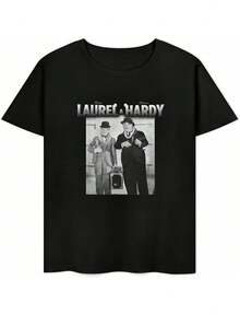 DRTYaqeTV Stan Laurel Oliver Hardy Pineapple Ukulele Mens Black T-Shirt Black - 黑色 - 查看 1