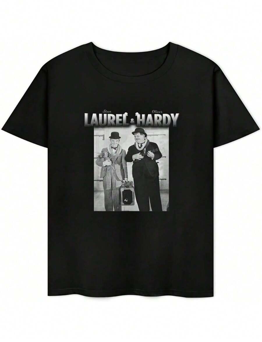 DRTYaqeTV Stan Laurel Oliver Hardy Pineapple Ukulele Mens Black T-Shirt Black - 黑色 - 查看 1