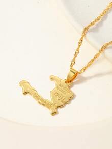 1pc Fashion Personalized Map Pendant Necklace Suitable For Male And Female Couple Jewelry Gifts - Yellow Gold - View 9
