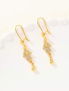 2件套24K镀金手工耳环，镶嵌宝石，配垂坠链条，防锈，是情人节、特殊场合和日常佩戴的完美礼物。 - 金黃色 - 查看 2