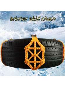 1pc Orange Automotive Winter Snow Climbing Cow Tendon Thickened Anti-Slip Chain, Emergency Tire Anti-Skid Chain, Rotary Tire Chain, Climbing Assist - A - View 2