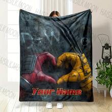 (Memo U Name) Customized Name Deadpool And Wolverine Printed Blanket All Seasons Multi-Purpose Blanket Suitable For Sofa, Travel6 - 白色 - 查看 1