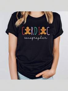 Gingerbread Cardiac Sonographer Shirt, Christmas Sonographer Shirt, Cardiac Sonography Shirts, Gingerbread Ultrasound Gift Sweatshirt - 黑色 - 查看 1