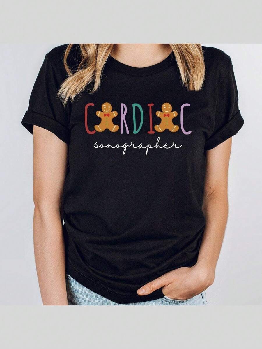 Gingerbread Cardiac Sonographer Shirt, Christmas Sonographer Shirt, Cardiac Sonography Shirts, Gingerbread Ultrasound Gift Sweatshirt - 黑色 - 查看 1