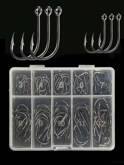 70/100pcs Barbed Fishing Hooks, Size 3-12, Suitable For Various Fishing Scenarios
