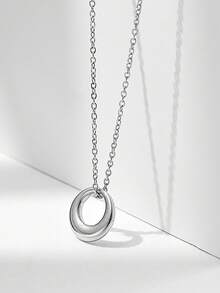 1pc Fashionable Minimalist Hollow Geometric Circle Alloy Chain Necklace For Women, Suitable For Holidays And Daily Wear - 541 Gold and Silver 2pcs - View 3