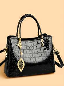 2026 High Quality 3 Layers Crocodile Handbag Patent Leather Crossbody Bags For Women Luxury Designer Shoulder Messenger Tote - Black - View 2