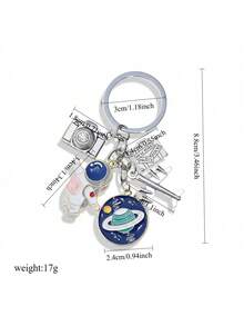 宇航员和火箭钥匙扣套装，锌合金太空主题钥匙扣，带行星和宇航员吊坠，时尚金属钥匙扣，适合天文爱好者，可作包包挂饰