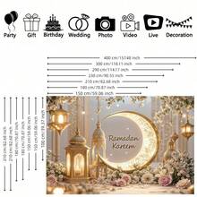 1-Piece Ramadan Happy Decoration Banner, Eid Al-Fitr Crescent Moon Background, Polyester Material, Gold Crescent Moon And Lantern Design, Suitable For Room And Party Wall Decorations, Festive Home Decor For New Year And Eid. Party Supplies - Multicolor - View 4