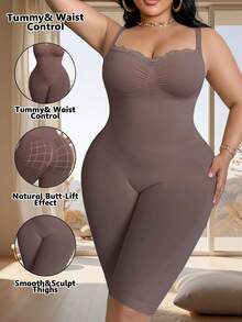 1pc Plus Size Seamless Shapewear, High Elasticity, Waist & Abdomen Slimming, Butt Lifting, Backless, Casual & Simple For Daily Wear - Coffee Brown - View 2