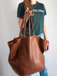 Retro Handbag In Solid Colors, Vintage Style, With Large Capacity And An Interior Pocket. New Large, Soft Handbag For Women In European And American Style With A Spacious Design And The Option To Wear It Over The Shoulder. - Rỉ Nâu - Xem 4