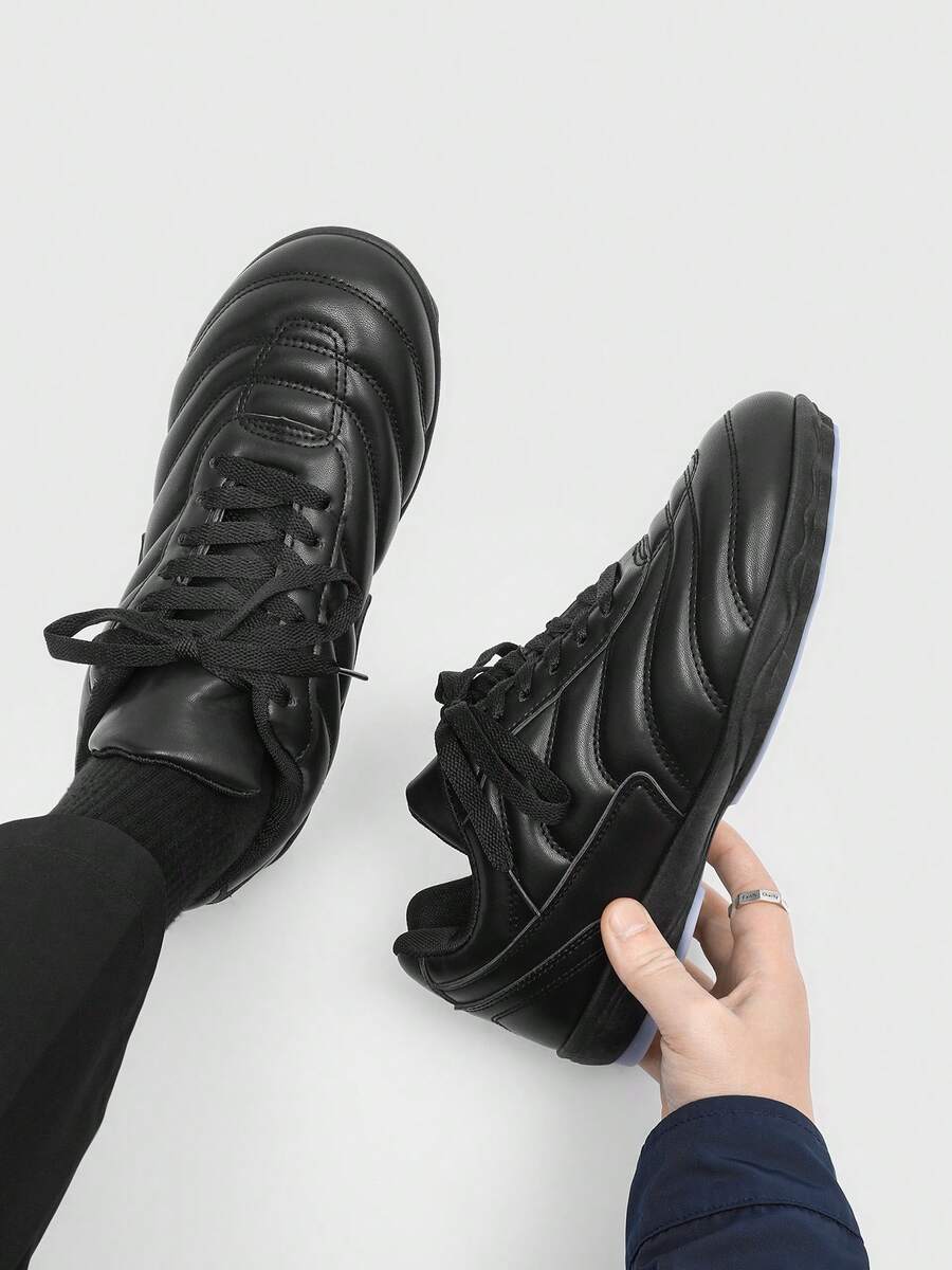 1 Pair Men's Casual Sneakers, Fashion Minimalist Design, Comfortable, Versatile, Non-Slip, - Black - View 1