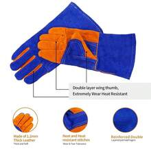 Leather MIG Welding Gloves - Heat Fire Resistant For Welding/Grilling/BBQ/Fireplace(Black/Brown/Blue),Blue - Blue - 查看 7