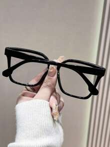 1pc Y2K Style Square Frame Casual Glasses, Unisex - Black - View 3