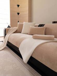 1pc Veet Washable Non-Slip L-Shaped Sofa Cover, Fits 3-Seater Sofa, Quilted Design, Magnetic Closure, Pet-Friendly Protection - Gray Velvet Sofa Cover - Màu Khaki - Xem 2