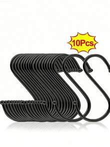 10pcs Stainless Steel S-Shaped Double Hooks - Heavy Duty Self-Adhesive Rust-Proof Scratch-Free Hanging Hooks, Strong Load Bearing, Non-Slip Reusable, Suitable For Dorm, Cabinet, Kitchen, Bedroom, Bathroom, Office, Desk And Whole House Organization - Multicolor - View 1