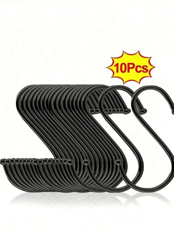 10pcs Stainless Steel S-Shaped Double Hooks - Heavy Duty Self-Adhesive Rust-Proof Scratch-Free Hanging Hooks, Strong Load Bearing, Non-Slip Reusable, Suitable For Dorm, Cabinet, Kitchen, Bedroom, Bathroom, Office, Desk And Whole House Organization