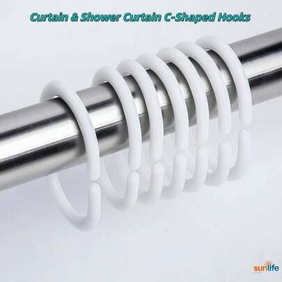 Ganchos de cortina em formato de C, em resina PP, fáceis de instalar, silenciosos e suaves, para cortinas de chuveiro e janelas.