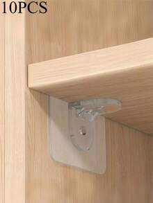 Conjunto de 10/20/30 ganchos adesivos para prateleiras de guarda-roupa, suportes para prateleiras de armário, ganchos de plástico transparente sem furos, adequados para divisórias, estantes de cozinha, guarda-roupas e prateleiras de banheiro. - Multicolorido - Ver 9