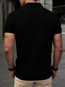 Men's Golf Polo Shirt, Fashion Business Casual Printed Short Sleeve Collared Button Design - Black - View 2