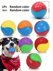 2.5英寸会发出吱吱声的发光狗狗球 - 几何图案，耐用天然橡胶材质，适合所有犬种，无需电池的互动训练玩具，可与宠物磨牙球搭配使用，适合小型至大型犬 - 彩色 - 查看 5
