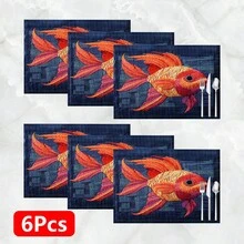 1件/4件/6件装刺绣鱼纹亚麻餐垫，适用于餐桌，四季皆宜，现代可水洗餐垫，房间装饰，杯垫，厨房餐垫，室内外派对装饰，家居装饰，理想礼品 - 彩色 - 查看 12