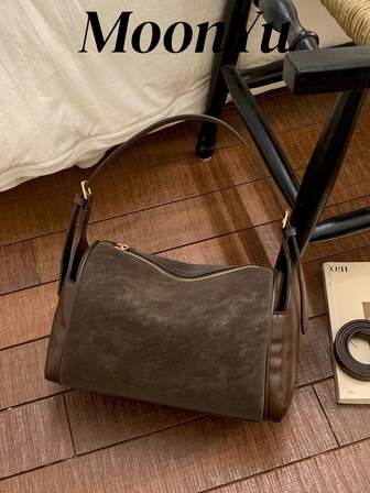 Women's Shoulder Bag, Fashion Elegant Personalized Patchwork Large Capacity Pillow Bag, Coffee Color, Suitable For Shopping And Commuting