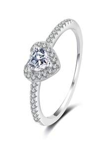 925纯银心形密镶锆石戒指，奢华精致人造钻石戒指，送给爱人、朋友、家人的最佳礼物，新年礼物，女士高端珠宝 - 粉色 - 查看 11