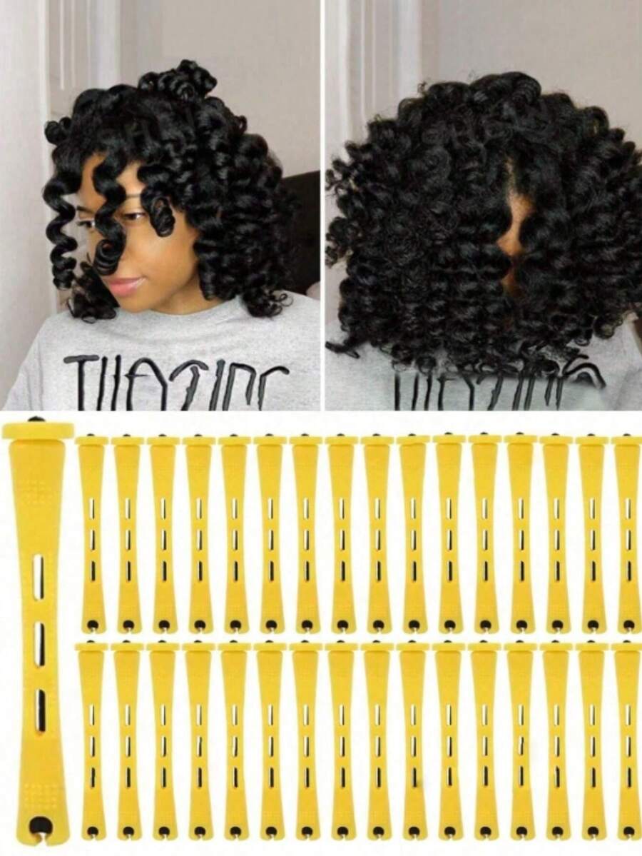 10件套卷发棒套装 - 打造自然波浪卷发 - 适合长发、中长发和短发DIY造型 - 黃色 - 查看 1