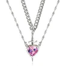 Heart Sword Necklace Couples Matching Sword Through Heart Necklace Set Him Her Valentine's Day Jewelry - 銀粉色 - 查看 3