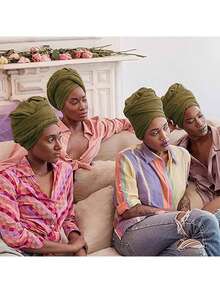 Wraps Stretch Scarf Long African Hair Wraps Turban Headwraps Jersey Headbands - Dark Army Green - View 3