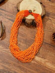 Dây chuyền hạt cườm móc thủ công, dây chuyền hạt cườm nhiều lớp kiểu Bohemian Châu Âu và Mỹ. - quả cam - Xem 22