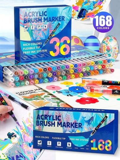 DirectLiasvid 124/S6/4g/S072/120/ 1Gs Acrylic Paint Brushes, Soft Bristle Tip, Water-Based Acrylic Markers, Suitable For Fabric, Glass, Wood, Paper, School Art Supplies