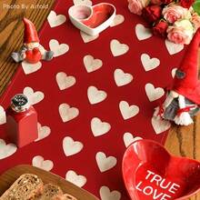 1Pc Red Heart Valentine's Day Table Runner, Seasonal Anniversary Indoor Home Party Restaurant Decoration, 13 X 36 Inches Or 13 X 72 Inches. - 紅色 - 查看 3