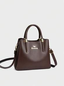 Retro Luxury Large Capacity Commuter Versatile Elegant Tote Bag, Fashion Personalized One Shoulder Handbag, PU Material - Coffee - View 2