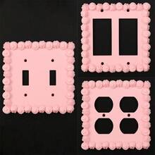 1pc Pink Cream Lace Socket Decor For Sweethearts, Sweet Girl Style Wall Control Panel, Bedroom Wall Lamp Control Panel Decor With Screws, No Power Required