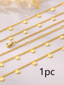 1pc Girl's Necklace, Layered Beach Style, Stainless Steel Mini Flower & Tassel Pendant Necklace, Waterproof & Hypoallergenic, Fashion Jewelry Gift For Mother, Valentine's Day - Yellow Gold - View 3