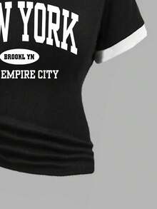 Teen Girl Casual Fashion Street Style Letter Print Ringer Short Sleeve T-Shirt And Wide Leg Pants Set, Spring/Summer/Autumn - Black - View 4